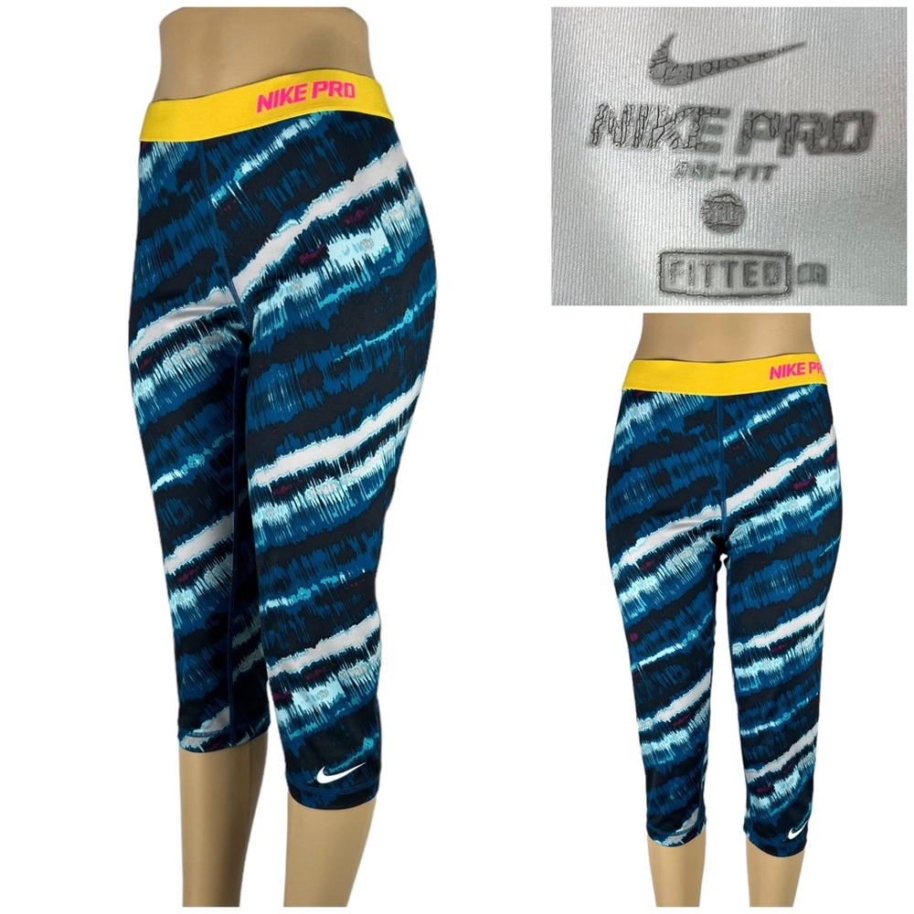 Nike Pro Womens XL Pants Crop Capri Compression Pants Fitted Multicolor Blue